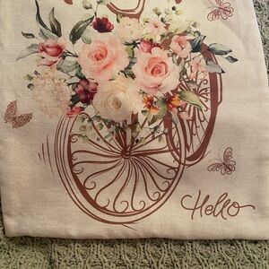 Floral Accent Pillow with Bicycle Design